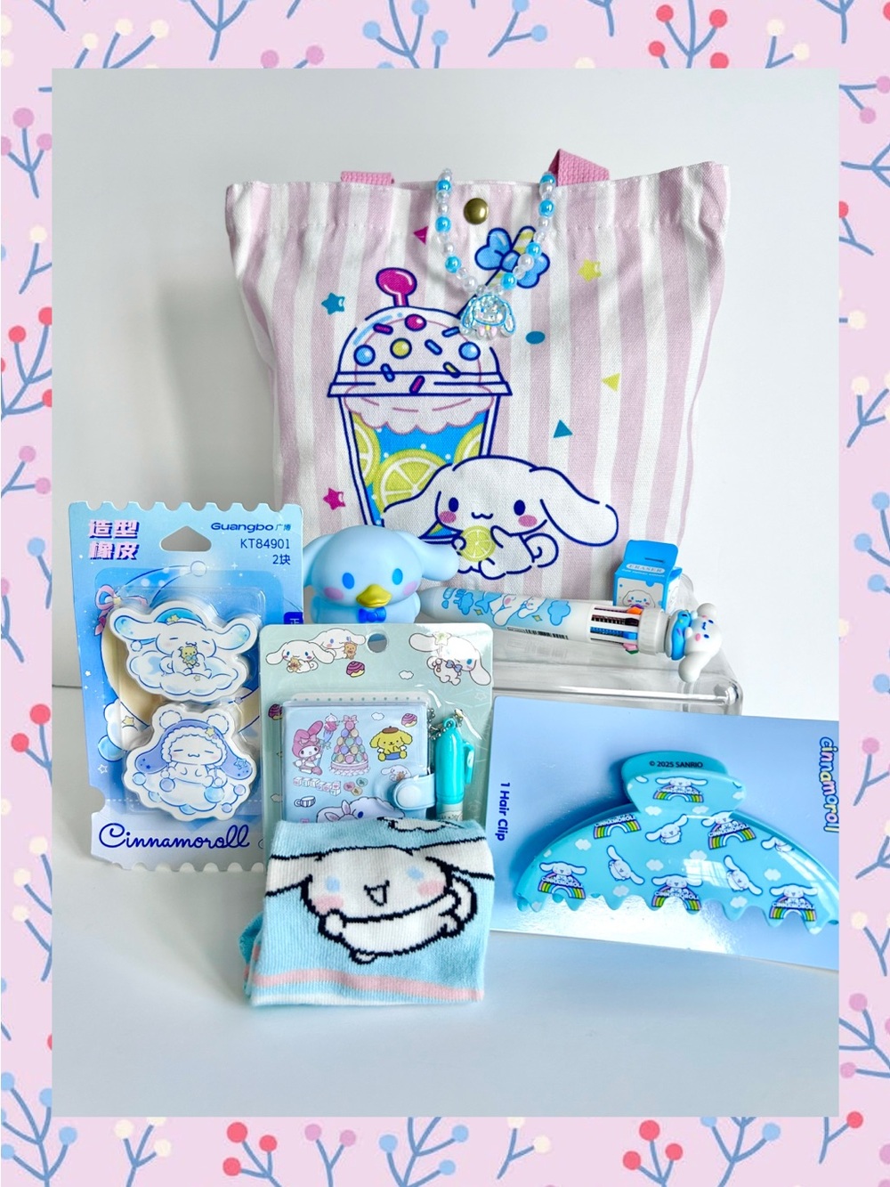 🩵(CIN336) Cinnamoroll Adorable 9-Piece Tote Bag Bundle!